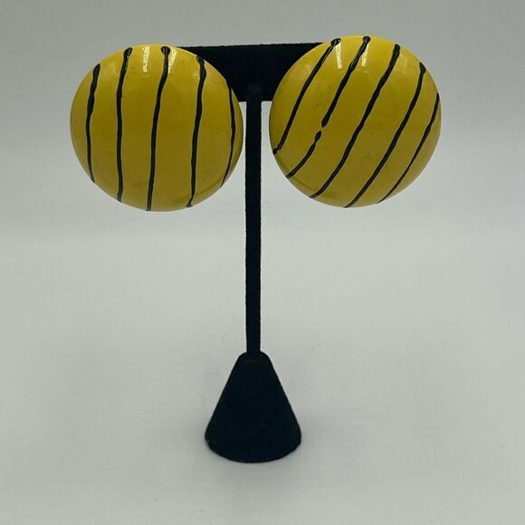 Oversized Metal/Button Vintage Handmade Earrings - Picture 2 of 6